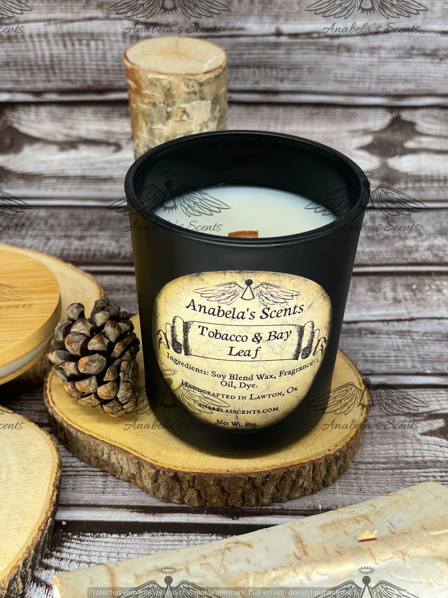 tobacco and bay leaf candle + Detroit Rose 8oz Burn Length Tobacco & Bay Leaf Black